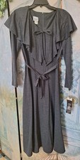 Vintage NWT Kawi Womens Jersey Knit Maxi Dress Neck Ruffle Detail Gray USA Made