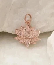 2.00Ct Round Cut Real Moissanite Women's Lotus Pendant 14K Rose Gold Plated