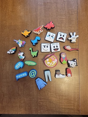 Lot Of 25 Assorted Croc Jibbitz Unicorn, Emoji, Dinosaur, Ramen