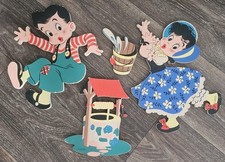 VTG 1950s Dolly Toy Co Mother Goose Pin-Ups Jack  Jill 4-Piece Nursery Decor