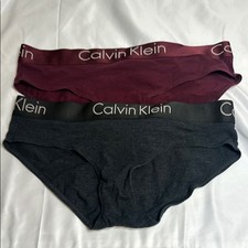 NWOT Set of 2 Calvin Klein Briefs Grey  Burgundy Elastic Logo Waistband