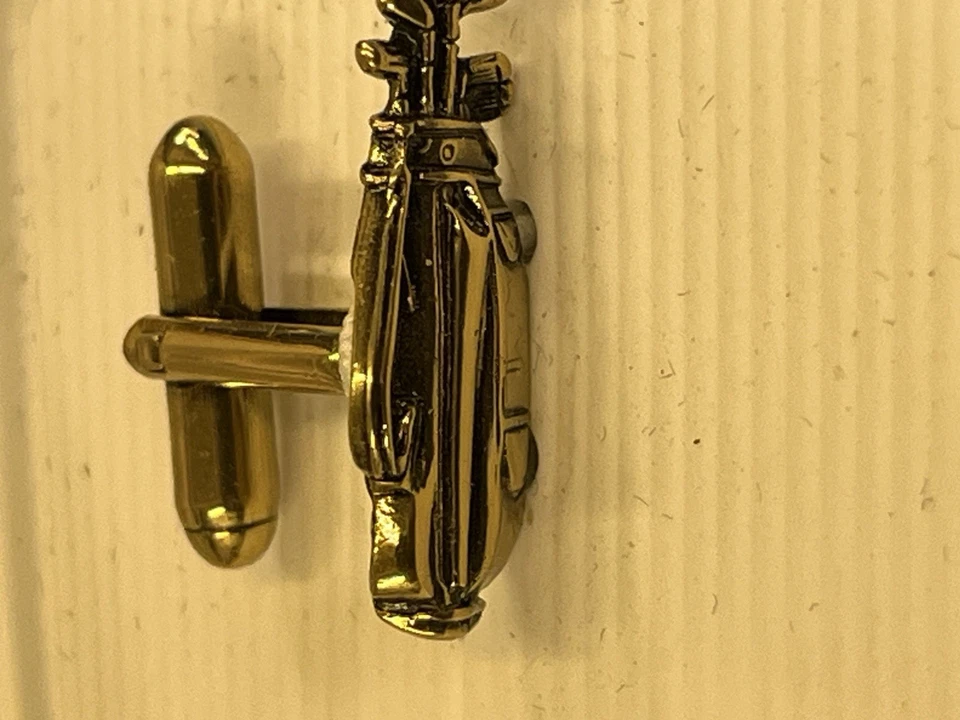 Designer Geoffrey Beene Enamel Golf Club Bag Cufflinks.In Box.Gold Tone Foto 4 de 4