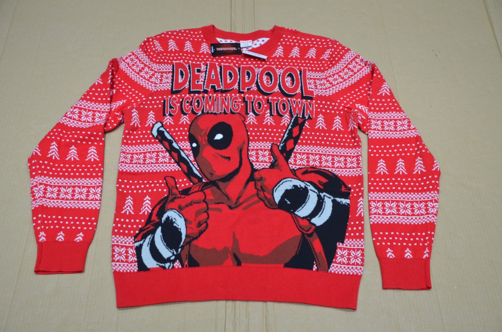 Marvel Deadpool Red Fairisle Christmas Jumper BNWT M Medium 39-41"" 99-104cm NEW