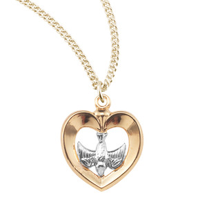 Authentic 16kt Gold Plated Sterling Silver Tu-Tone Holy Spirit Inlayed Heart Necklace 18"