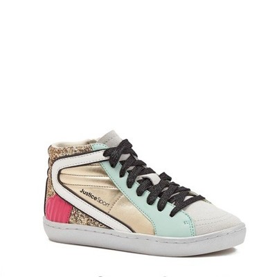 New Justice Sport Mid Court Metallic Sneakers High Tops Girls Lace Up Size 4