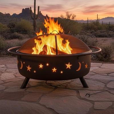 42 in Cosmic Steel Fire Pit w/Spark Screen/Poker - Bronze by Sunnydaze