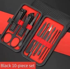 10 piece Nail Trimmer Manicure Pedicure Set Anodized Black Stainless Steel Case