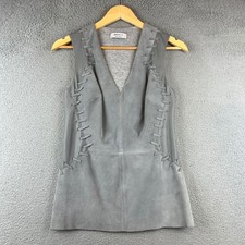 Bailey 44 Womens Grey Suede Whipstitch V-Neck Sleeveless Mixed Media Top Large