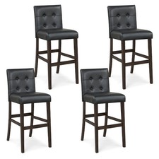 Set of 4 Bar Stools 25inch Counter Height Barstool Pub Chair Rubber Wood Black
