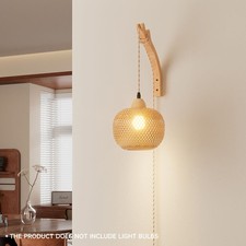 Bamboo Rattan Wicker Wall Light Woven Lampshade Wall Lamp for Living Room Decor