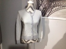 Ann Taylor Striped Gray Long Sleeves Button Front Cardigan Sweater S