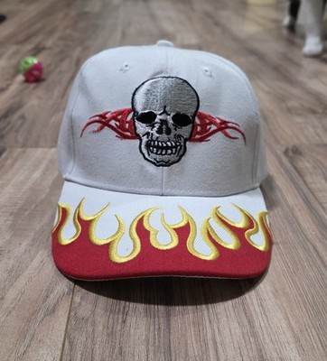 Men's Baseball Cap Y2k White Skull Flames Ed Hardy