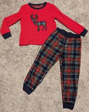 Eddie Bauer Boys Sz. 6 Plaid Deer Pajama Set VGUC