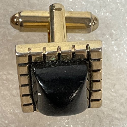 Vintage Schilde Manschettenknöpfe goldfarben schwarzer Stein quadratisches Design 14g - Bild 8 von 13