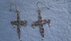 Gorgeous Pair Of Large  Silver Cross Ear Rings With Amethyst And Pearl
