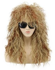VGbeaty Women Long Curly Wave Brown and Blonde  Rocker Mullet Costume Wig