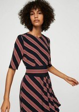 Mango Black and Red Striped Midi Dress