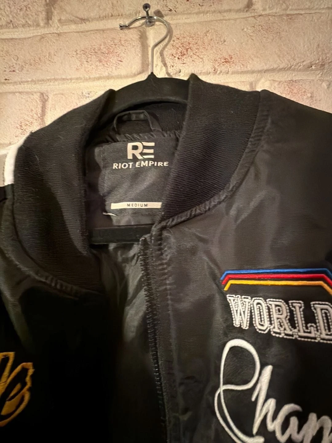 Riot Empire Bomber Jacket Size Medium Black Blue White Racing - product detail image 2
