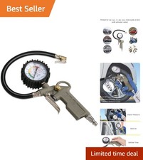 Compact Stainless Steel Tire Inflator With Accurate Pressure Gauge - 0-220 Psi