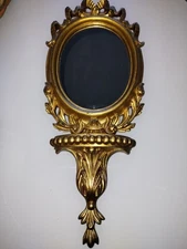 Vintage Italian Florentia Gilded Mirror  with Bow Rococo Baroque Oval Wall Frame