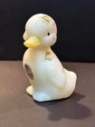 Vintage Fenton White Satin Glass Duckling Hand Crafted Painted & Siged Floral