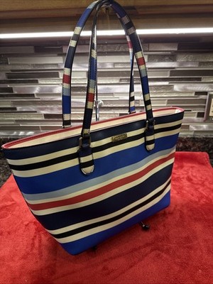 Kate Spade Laurel Way Dally Nautical Stripe Tote Red White Blue Purse Bag EUC