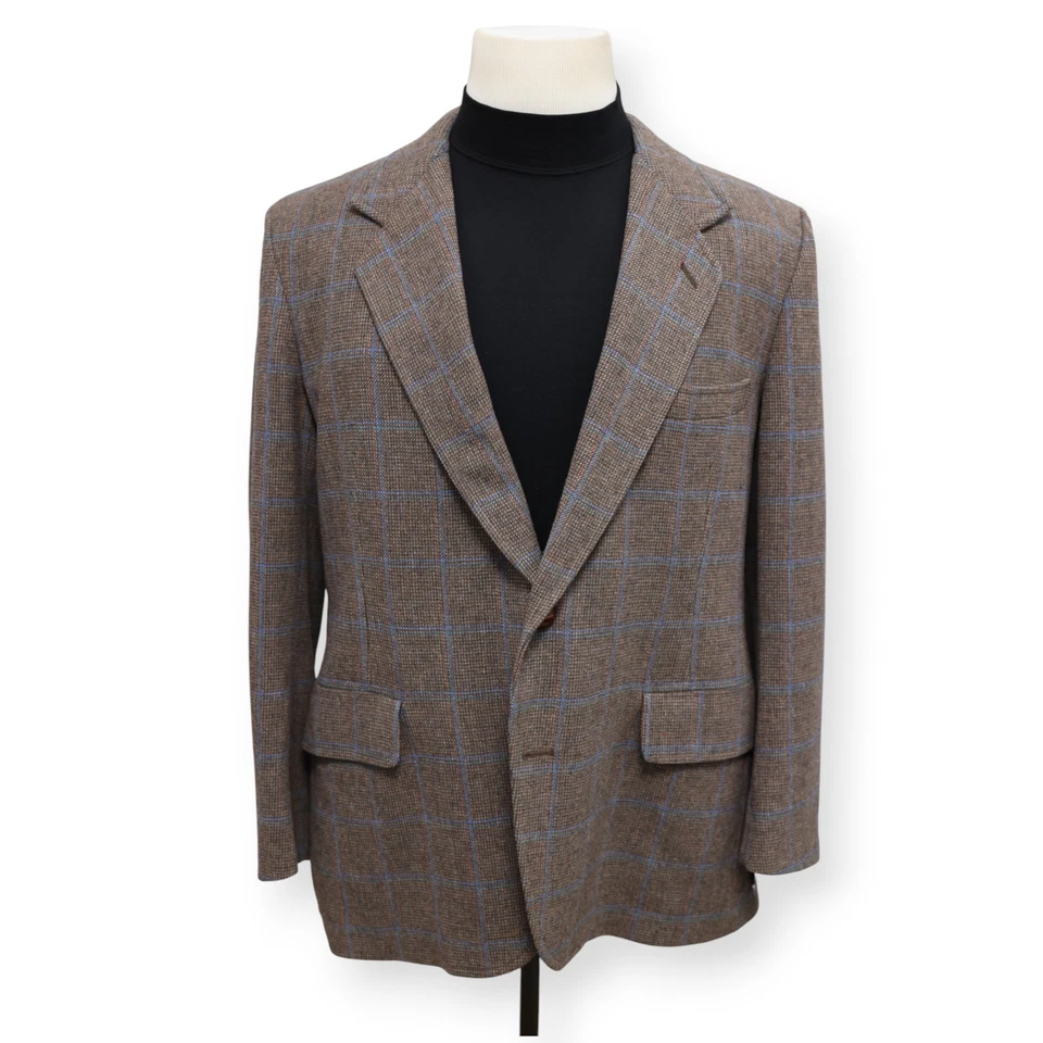 PENTLETON mens brown WINDOWPANE 100% WOOL sport coat suit jacket blazer 44 R - Image 2 of 4
