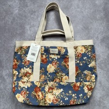Sezane Maxi Totebag Floral Blue NWT Large Canvas Tote Bag Zip Shopper Lined Tote