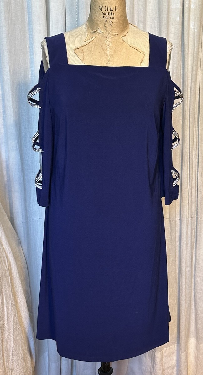 MSK 3/4 Sleeve Embellished Shift Dress, Womens, Size Large, Blue