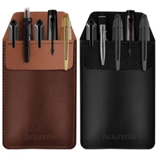 Leather Pocket Pen Holder Organizer Pocket Protector for Shirts Pants, 2 Pack