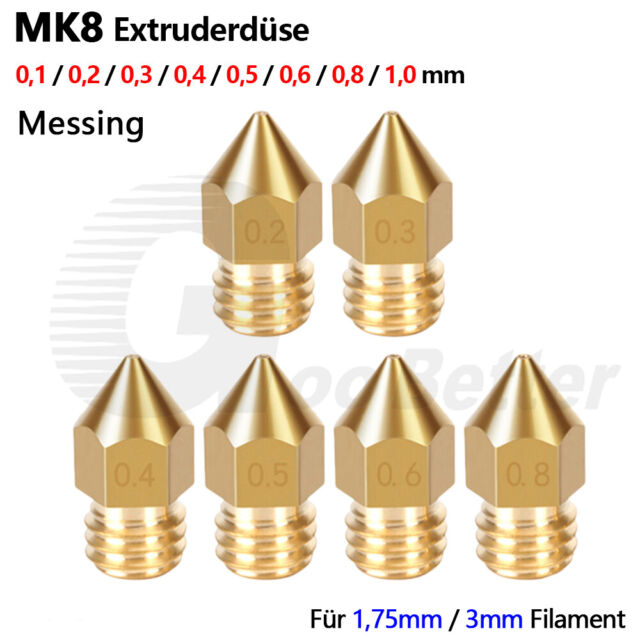 0.2mm-1mm MK8 Brass Extruder Nozzle Nozzle 3D Printer CR-10 Ender Anet M6 1.75mm