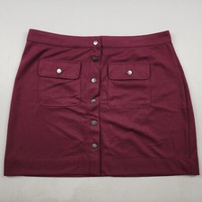 New Look Skirt Womens Size 16 Marron Snap Button Pockets Stretch