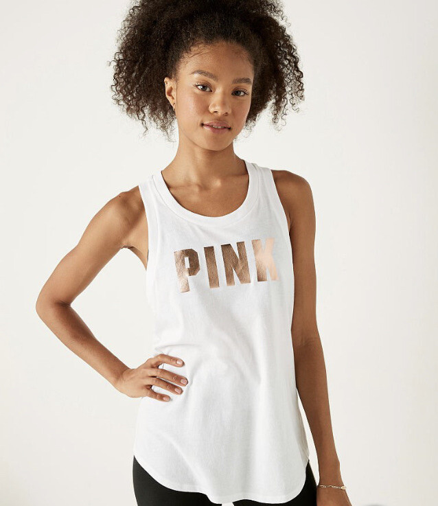 VS VICTORIAS SECRET PINK EVERYDAY RACERBACK TANK TOP OPTIC WHITE
