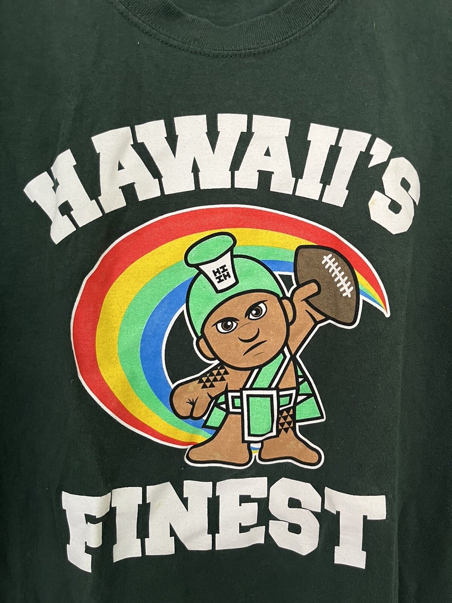 Hawaii's Finest T Shirt Medium Green Menehune Football Rainbow
