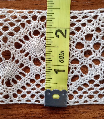 French Brocante Lace Trim Vintage Beige Geometric Cotton Crafts Sew 2.5"x76" - Picture 5 of 5