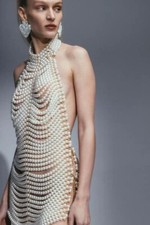 Shiny Pearl Dress, Women Pearl Body Chain, Full Pearl Dress