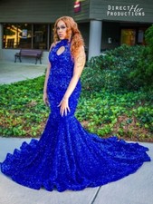 Blue Sequin prom dress- sleeveless fishtail design- Great condition- 