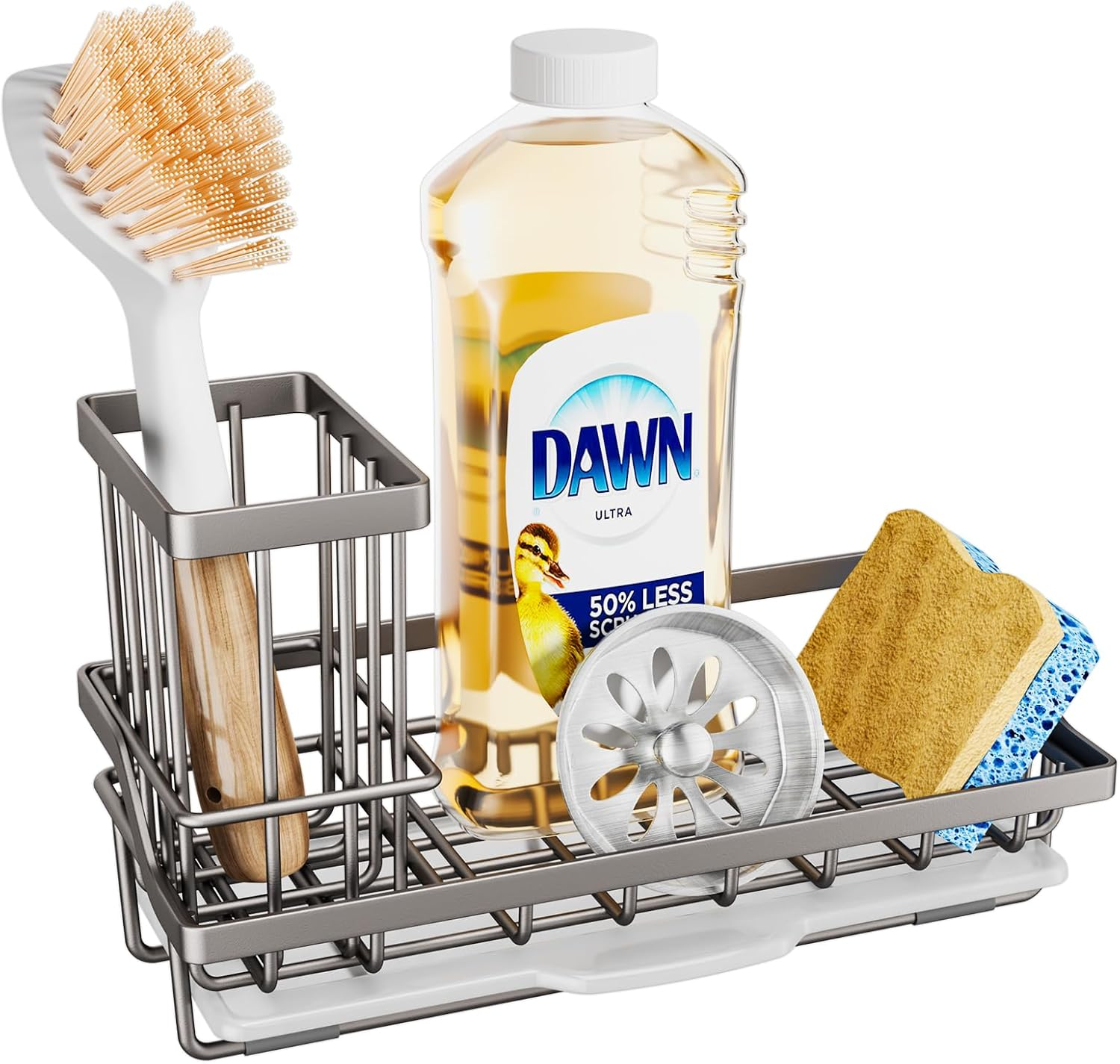 Sturdy Sink Caddy Organizer with Sponge and High Brush Holder for Kitchen Sink-image