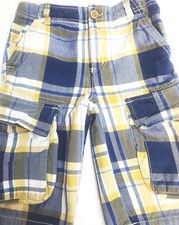 Boys Mini Boden Shorts Size 6y Blue Plaid Baggy Cargo Pockets Cotton