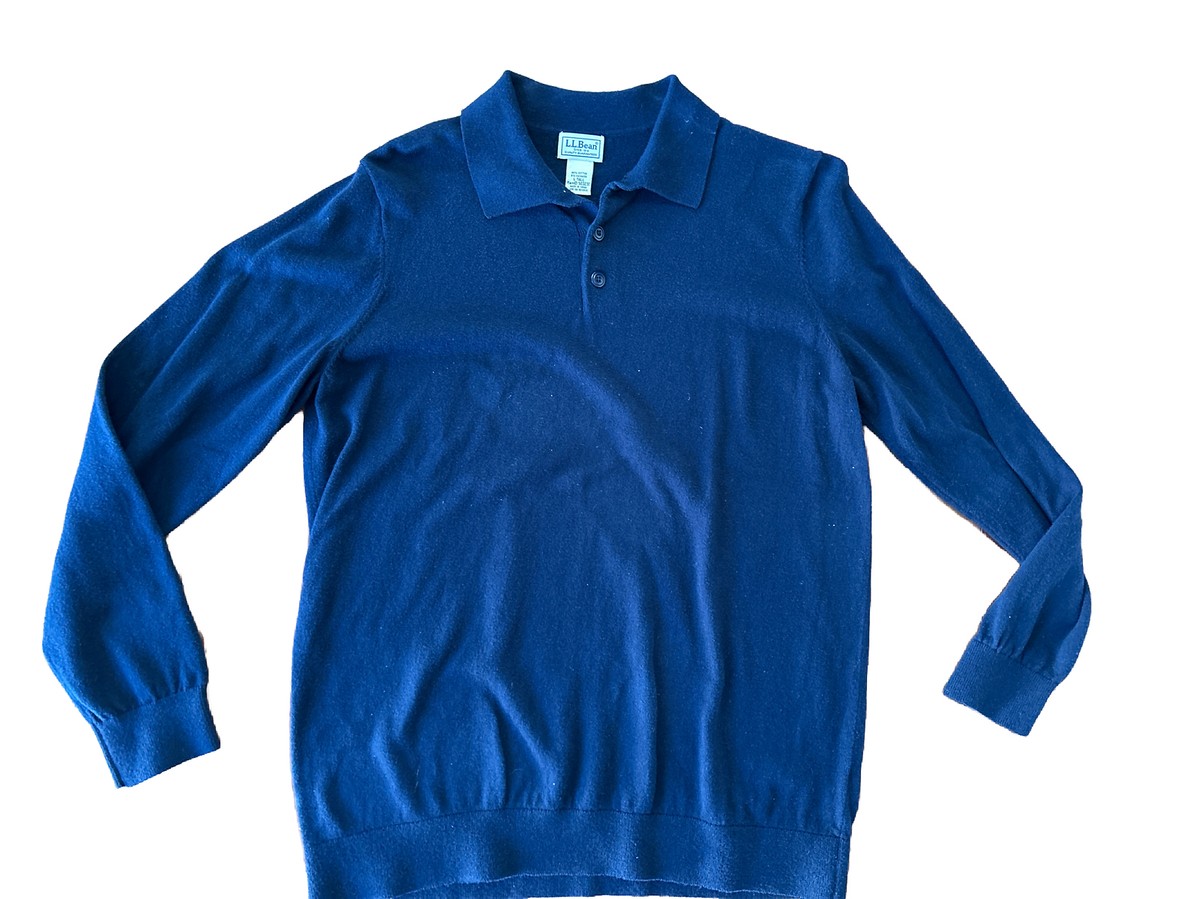 LL Bean Cotton / Cashmere Navy Blue Three Button Polo Sweater Mens 