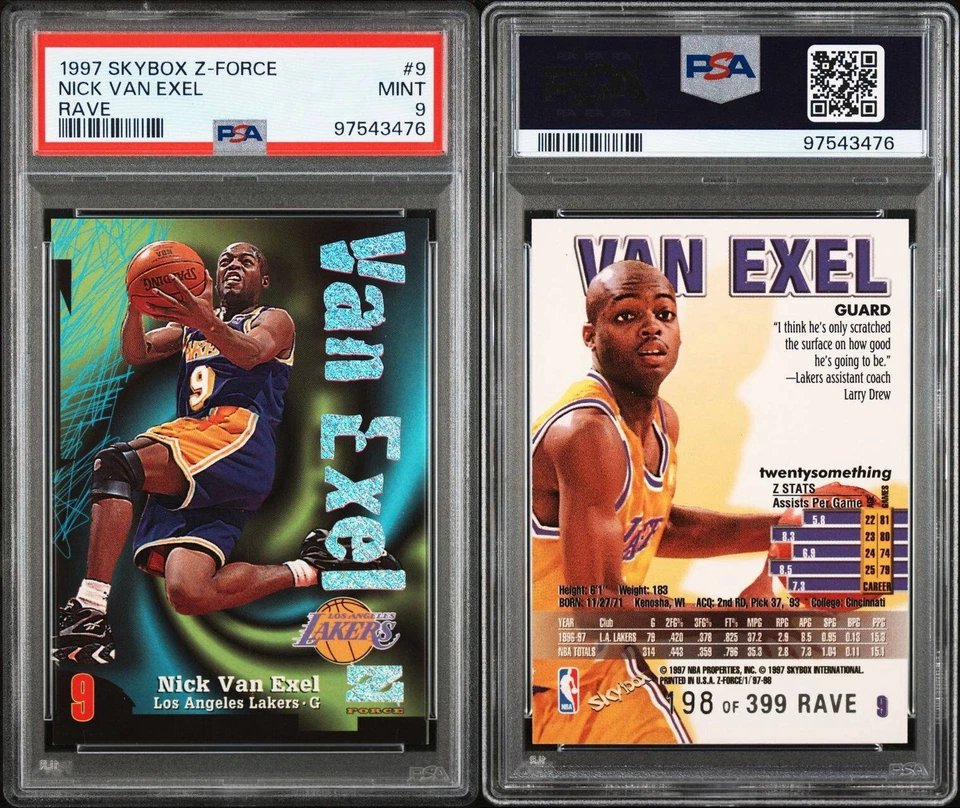 Skybox Z-Force Rave 1997-98/399 Nick Van Exel PSA 9 Lakers Foto 3 de 3