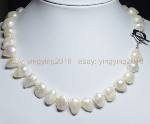 REAL NATURAL SOUTH SEA WHITE TEARDROP BAROQUE PEARL 13X18MM NECKLACE 18" Heart - Afbeelding 1 van 5