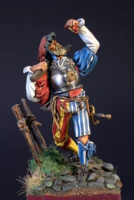 1/32 54mm 16. Jahrhundert Landsknecht Söldner Figur Modell mit lebendiger Kleidung