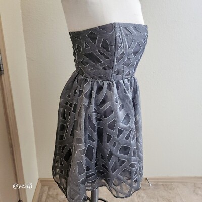 Alice + Olivia Grey Kristin Strapless Gray Dress Textured Fit Flare  Abstract 6 | eBay