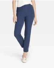 A New Day Skinny Ankle Pants Women's SZ 4 Navy Stripe Side Zip High Rise Stretch