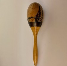 Vintage Hand Painted Wooden Maraca Percussion With Lake Scenery 1 Maraca 