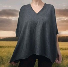 Polo Ralph Lauren Gray 100 Merino Wool Poncho V Neck Oversized Sweater XS