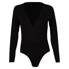 Womens Ladies Cross Wrap Over V Neck Plunge Printed Leotard Bodysuit Top 8-22