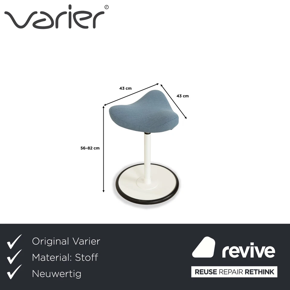 Varier Move Sitz-Steh Hocker Stuhl Stoff Blau Basis Weiß Holz Esche - Bild 2 von 4