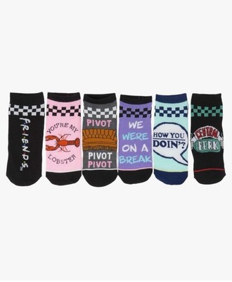 Friends TV Show Checkered Top Pattern Juniors/Womens 6 Pairs Low Cut Socks (s25)